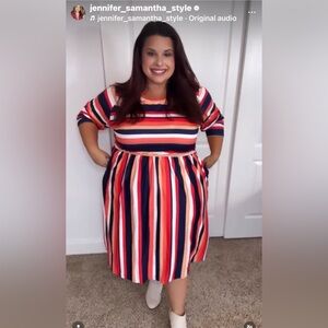 Plus Striped Knit Midi Dress